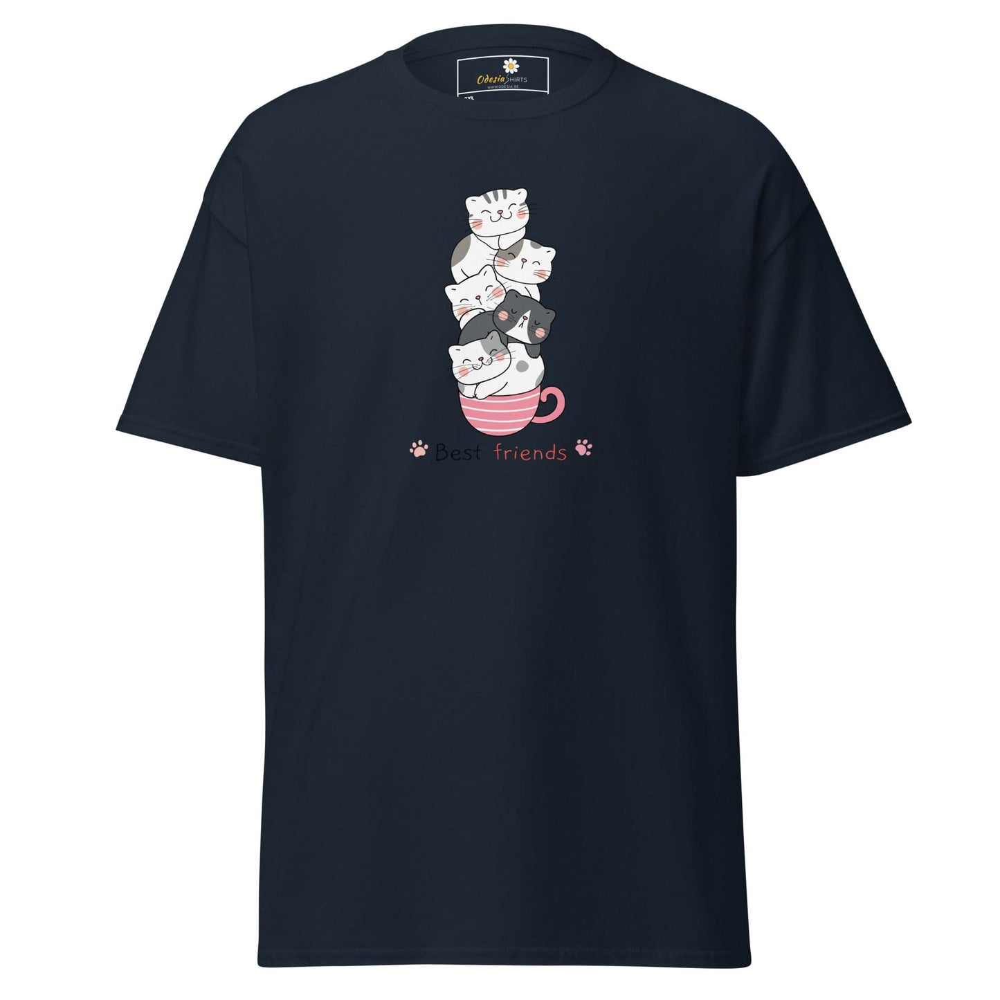 Navy blue t-shirt with a cat graphic from T-SHIRT DESIGN TEE for Men and Women in 2XL to 5XL