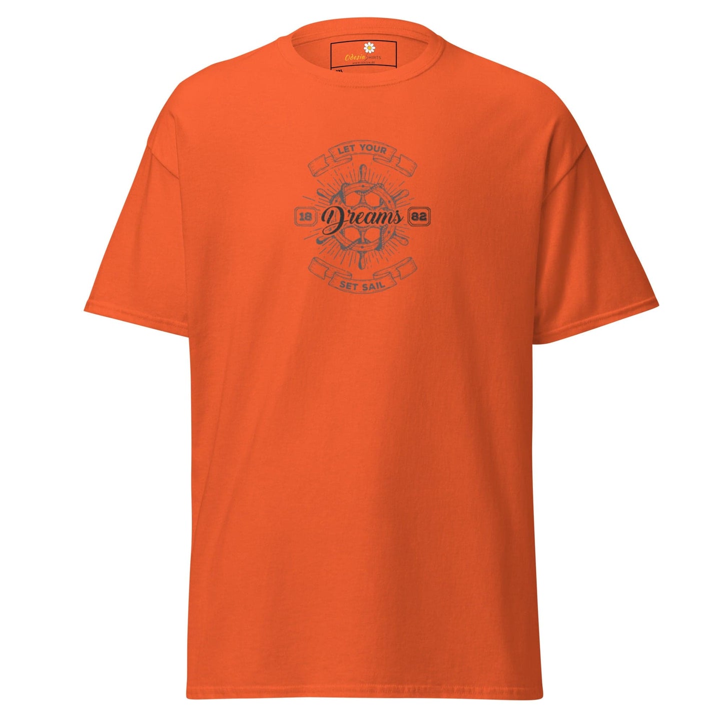 Orange T-shirt with graphic design for men and women in 2XL to 5XL sizes