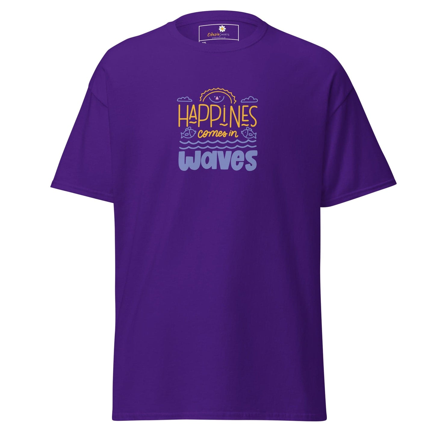 Purple T-Shirt with Happiness Comes in Waves design for Men and Women in 2XL to 5XL