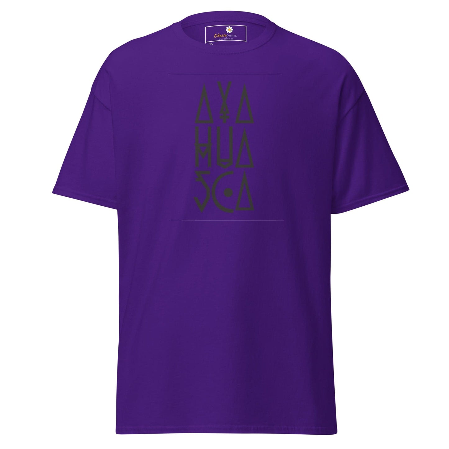 Purple t-shirt.
