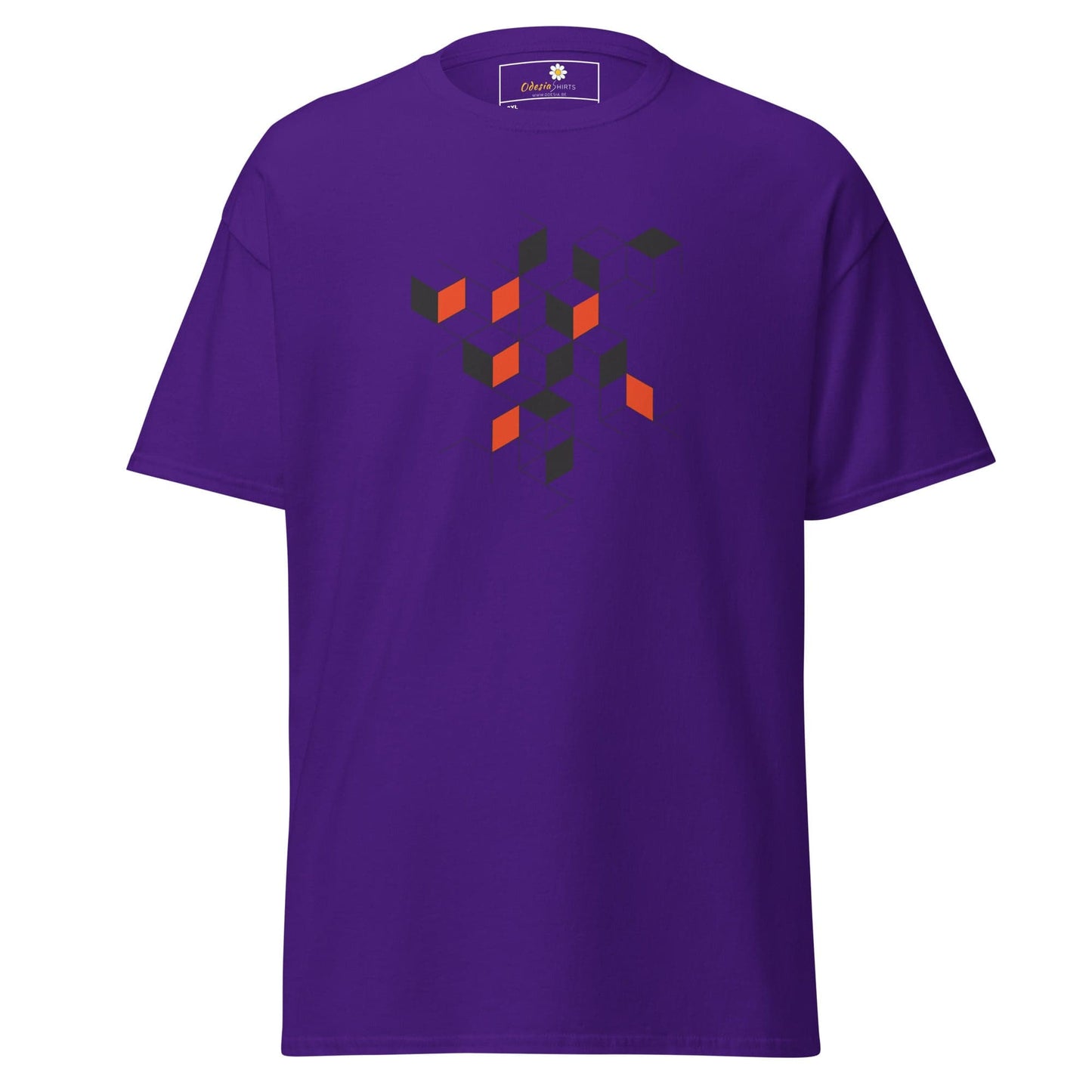 Purple T-shirt with geometric design, suitable for men and women in 2XL to 5XL sizes