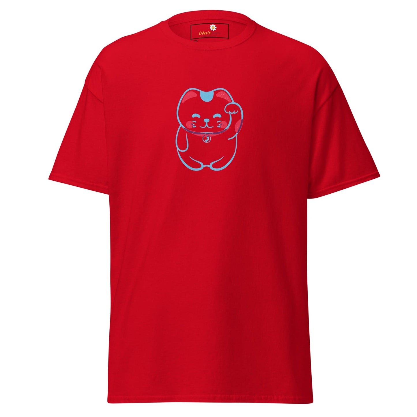 Red T-shirt with cartoon cat design from T-SHIRT DESIGN TEE for Men and Women 2XL-5XL
