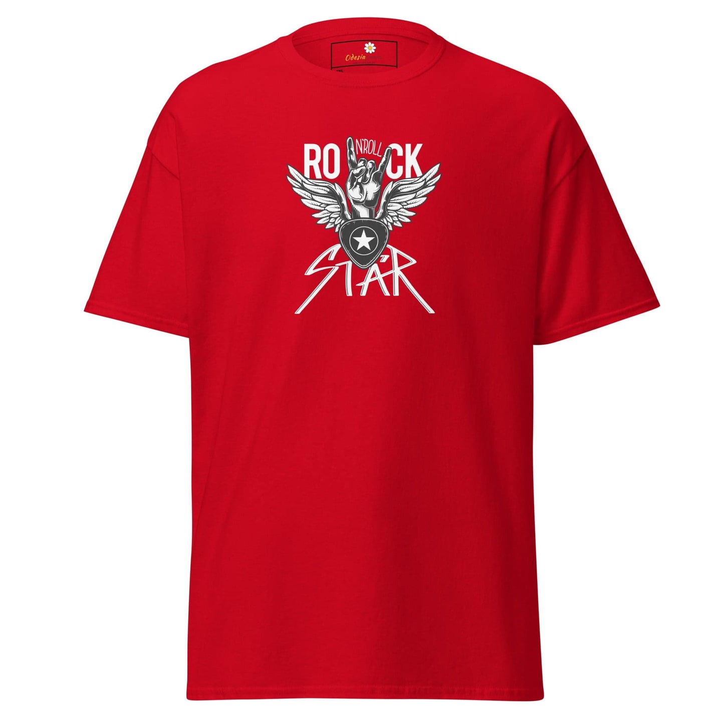 Red T-shirt with Rock Star graphic for Men and Women in sizes 2XL to 5XL