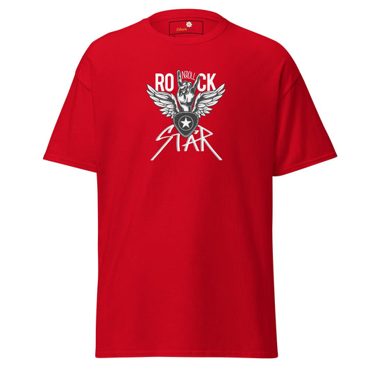 Red T-shirt with Rock Star graphic for Men and Women in sizes 2XL to 5XL
