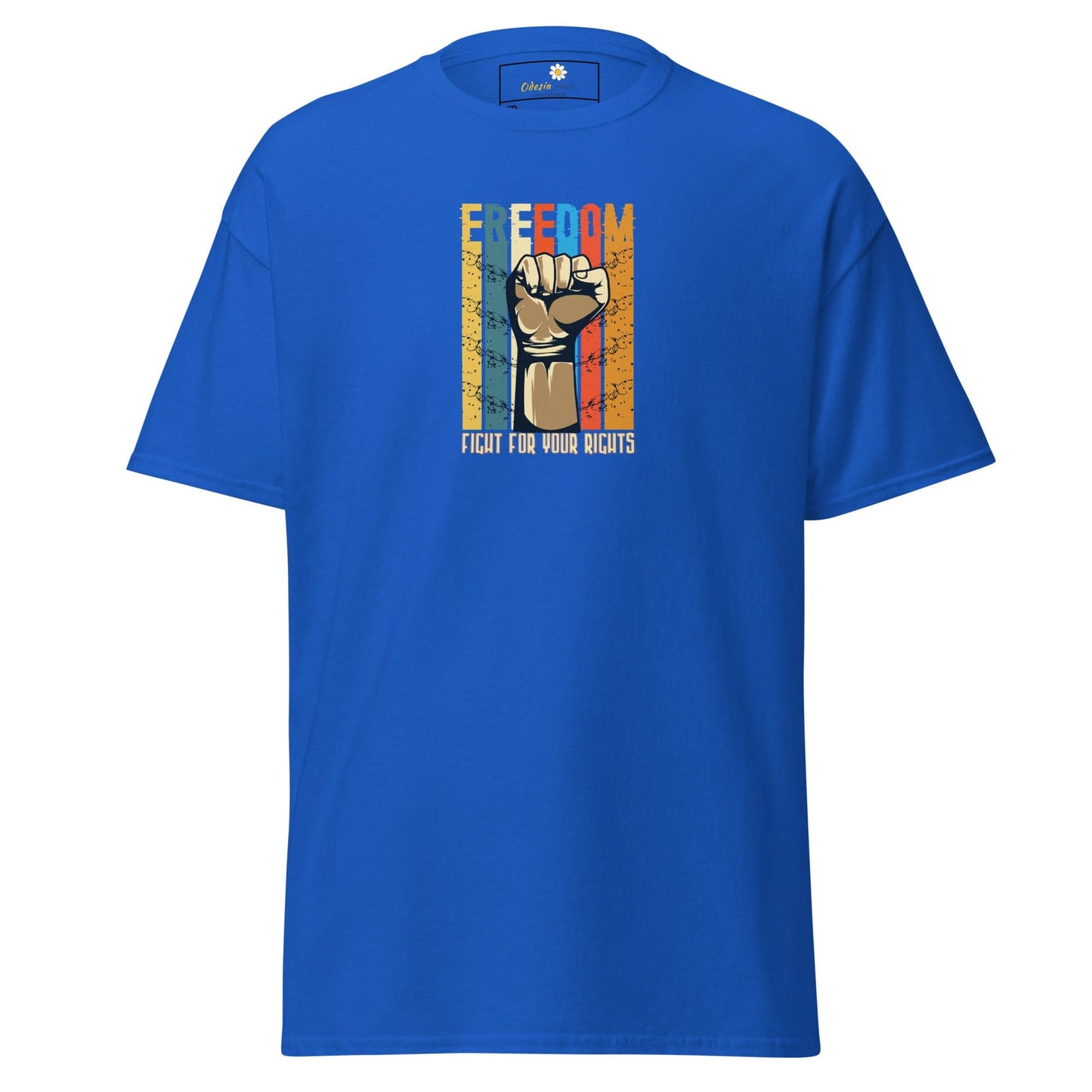 Blue T-shirt with Freedom graphic displayed in T-SHIRT DESIGN TEE MEN WOMEN 2XL-5XL