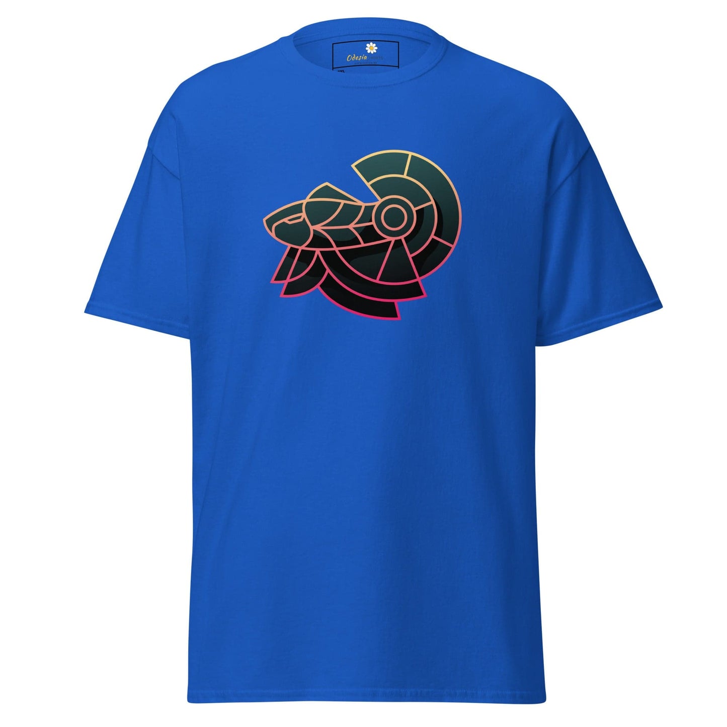 Blue T-shirt with stylized ram design from T-Shirt Design Tee for men and women in 2XL to 5XL sizes