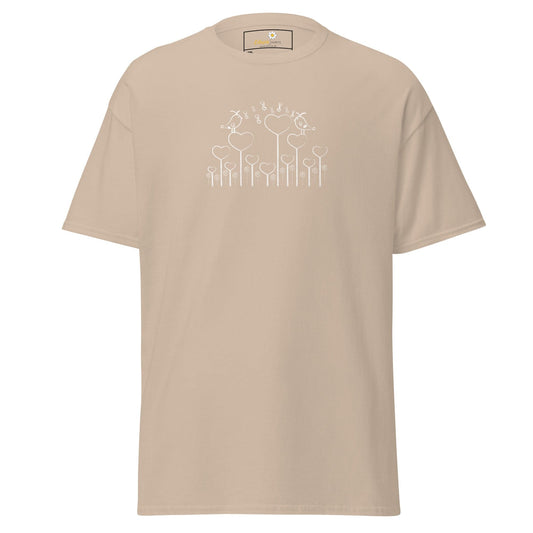 Beige T-shirt with white floral design for men and women in sizes 2XL to 5XL