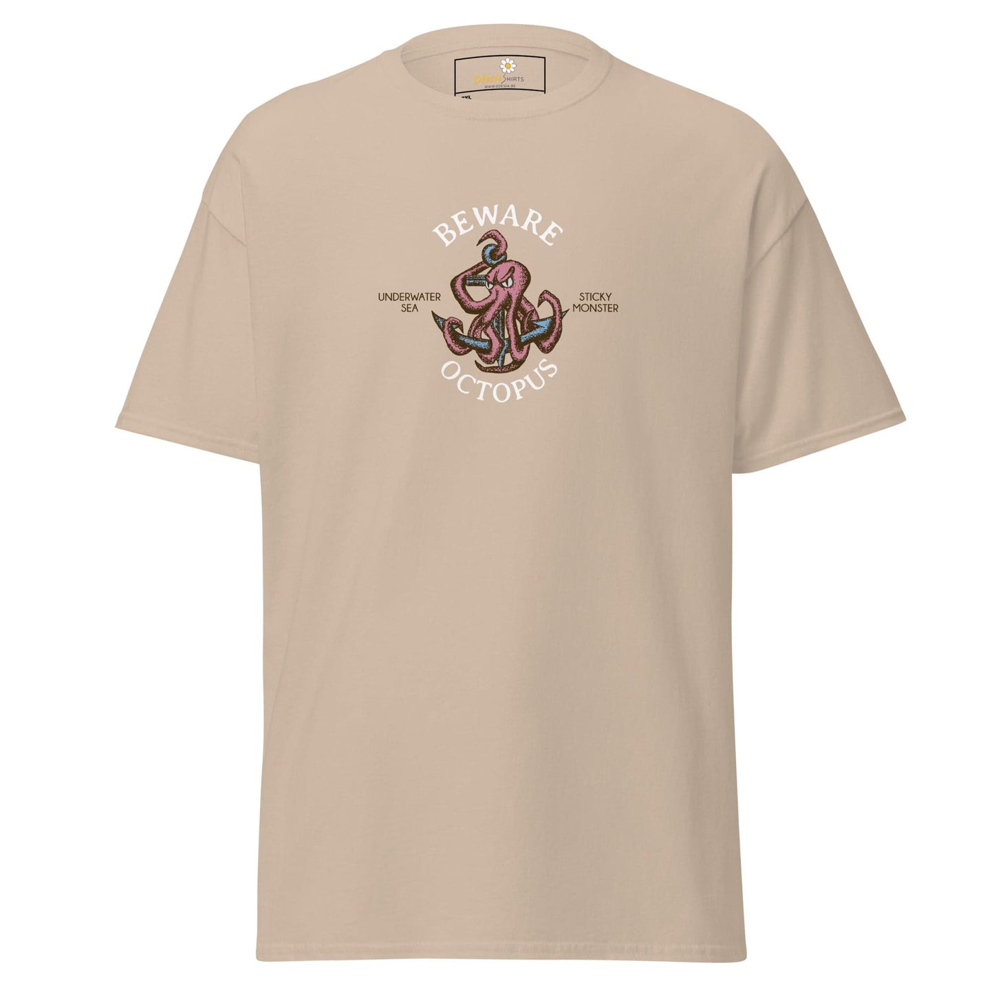 Beige T-shirt featuring octopus graphic for Men and Women in 2XL to 5XL sizes