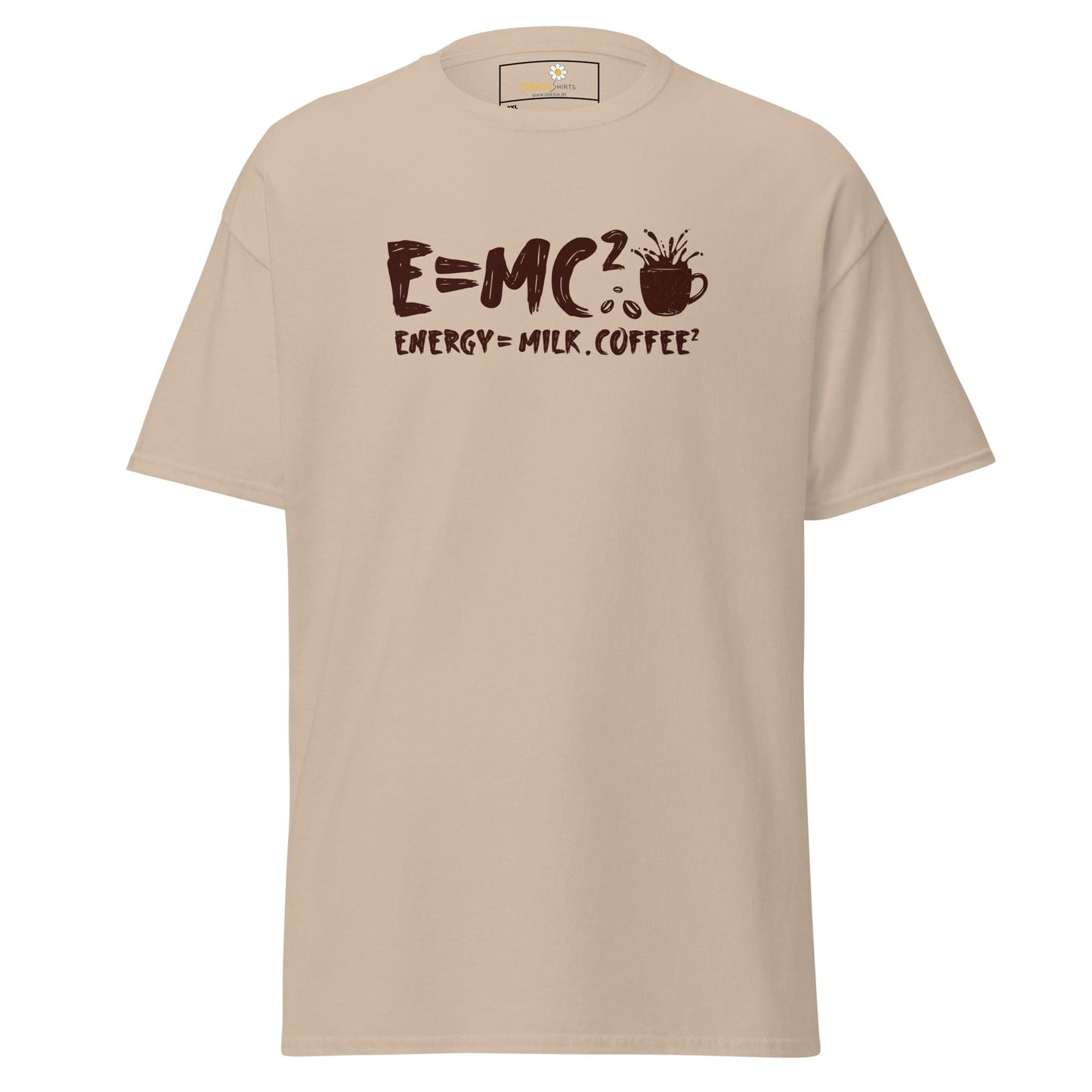 Beige t-shirt with a coffee-themed equation.