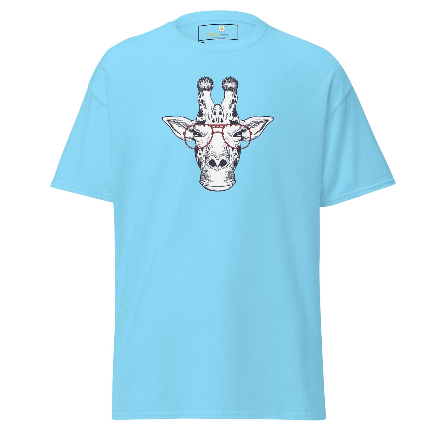 Light blue T-shirt with giraffe graphic from T-SHIRT DESIGN TEE for men and women