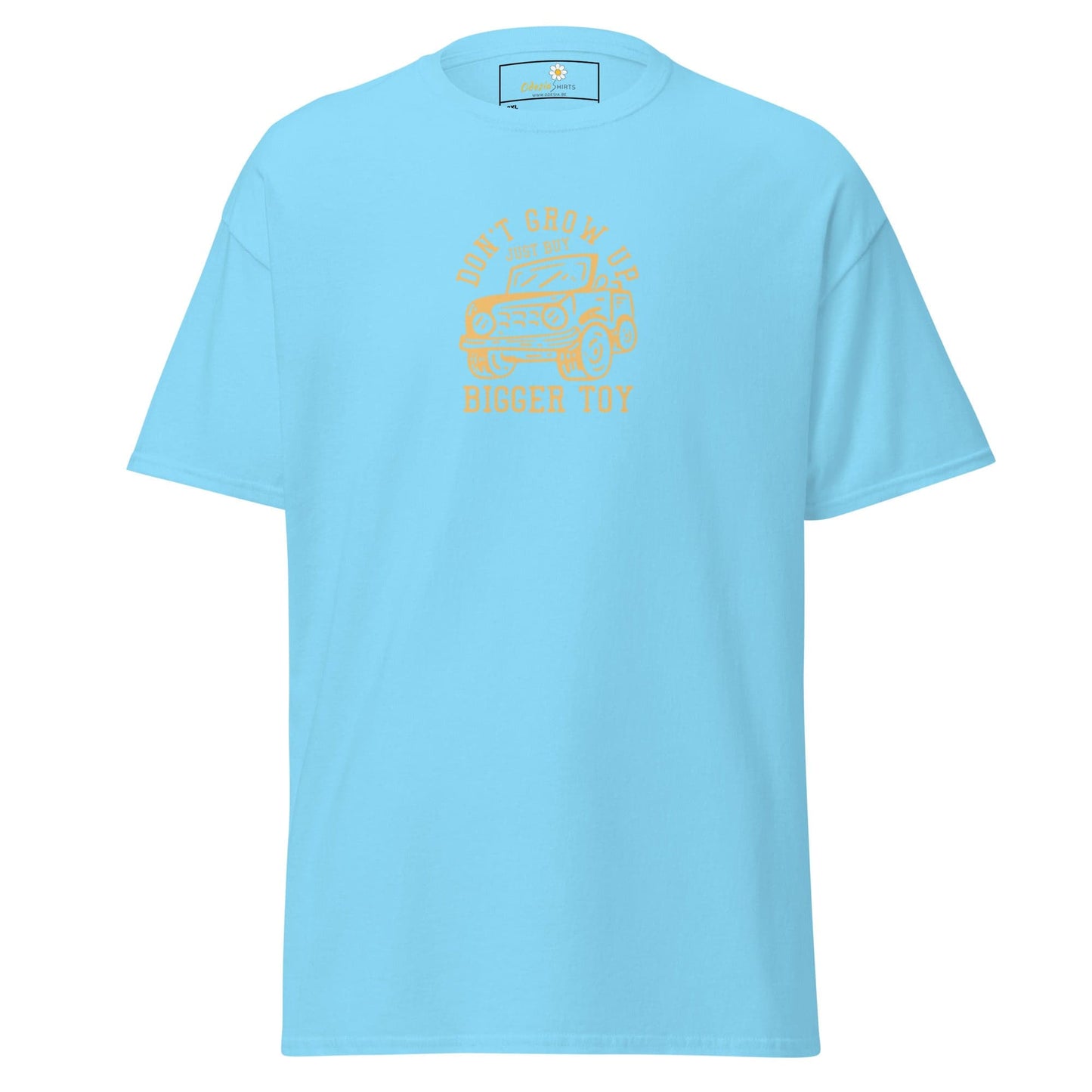 Light blue t-shirt.