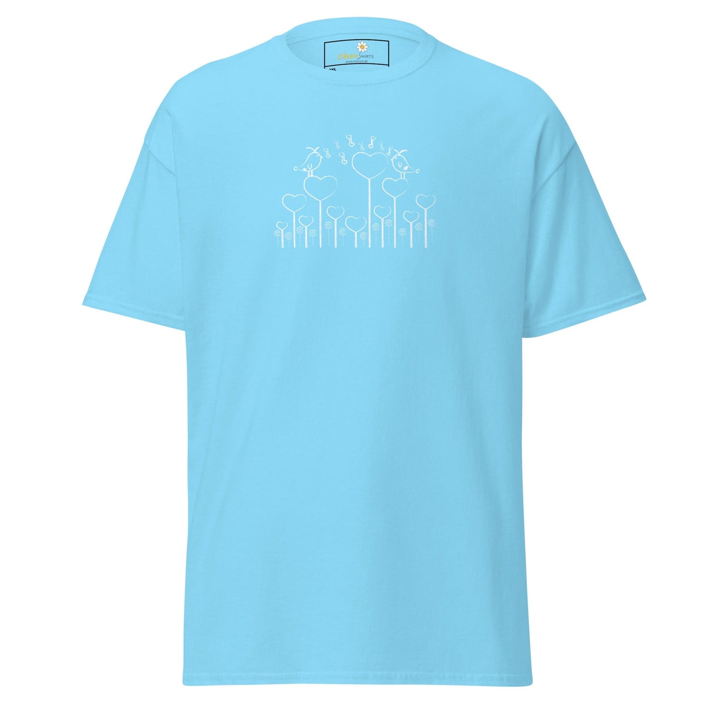 Light blue T-shirt with white floral design for men and women in 2XL to 5XL sizes