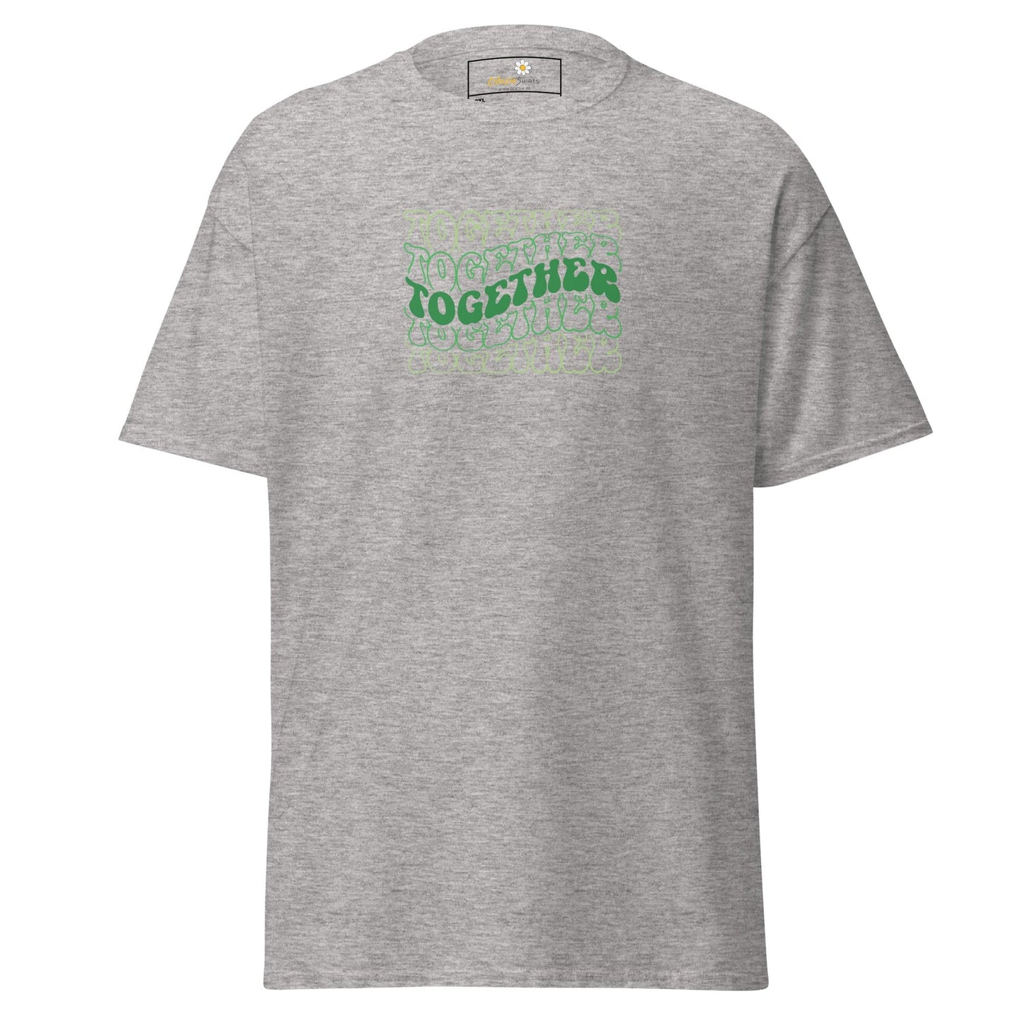 Gray T-shirt with green lettering from T-SHIRT DESIGN TEE for Men and Women in 2XL to 5XL