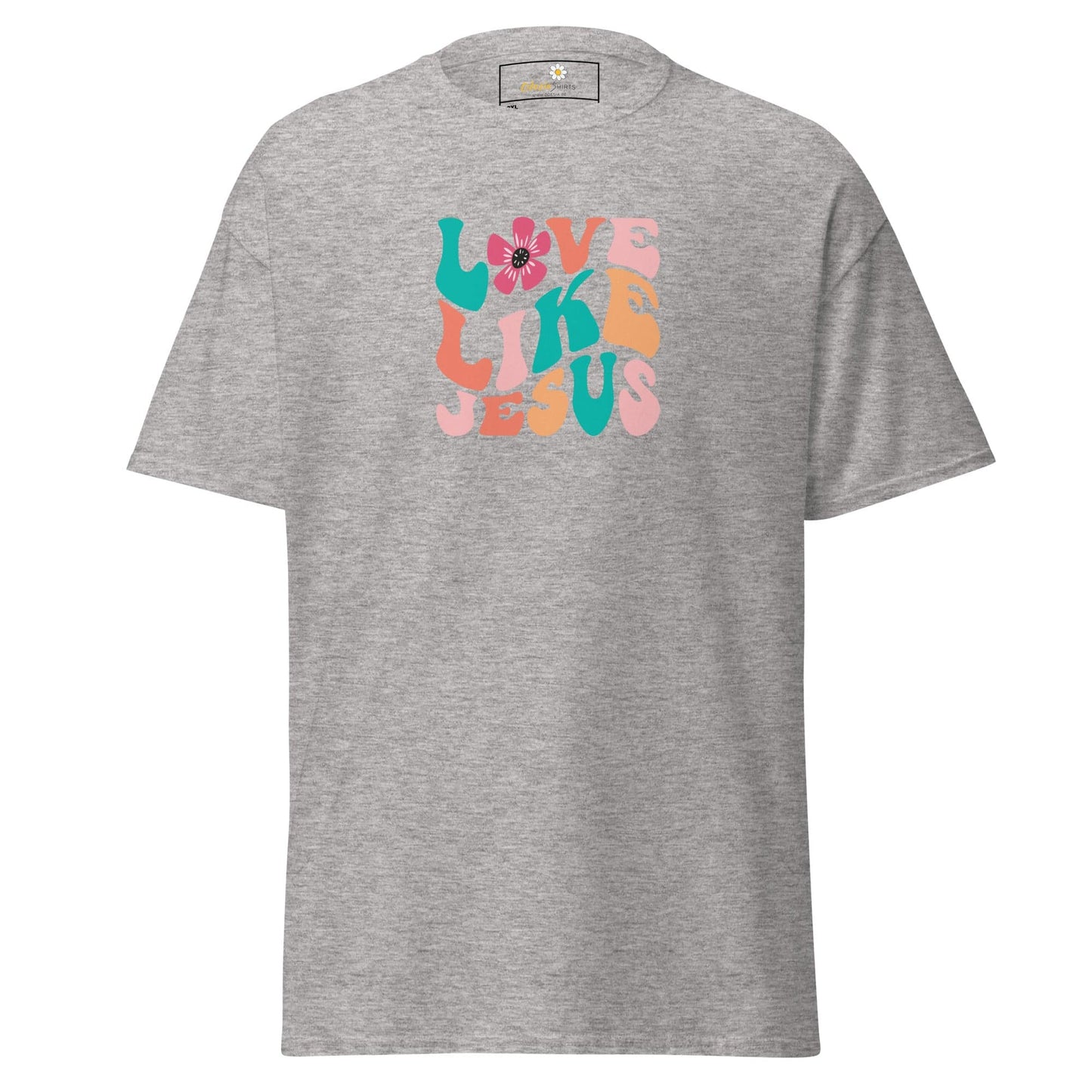 Gray T-shirt with Love Like Jesus graphic for men and women in 2XL to 5XL sizes