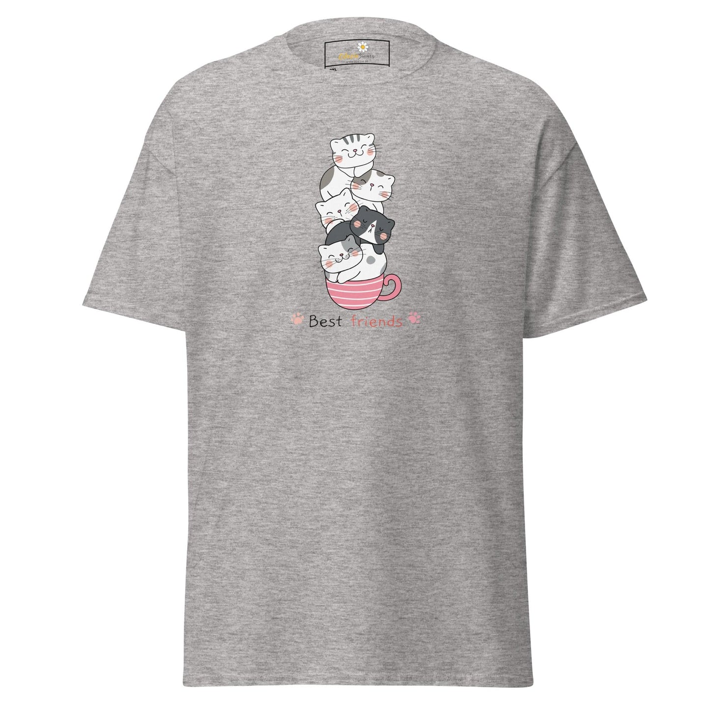 Gray T-shirt with cat design from T-SHIRT DESIGN TEE for Men/Women 2XL-5XL