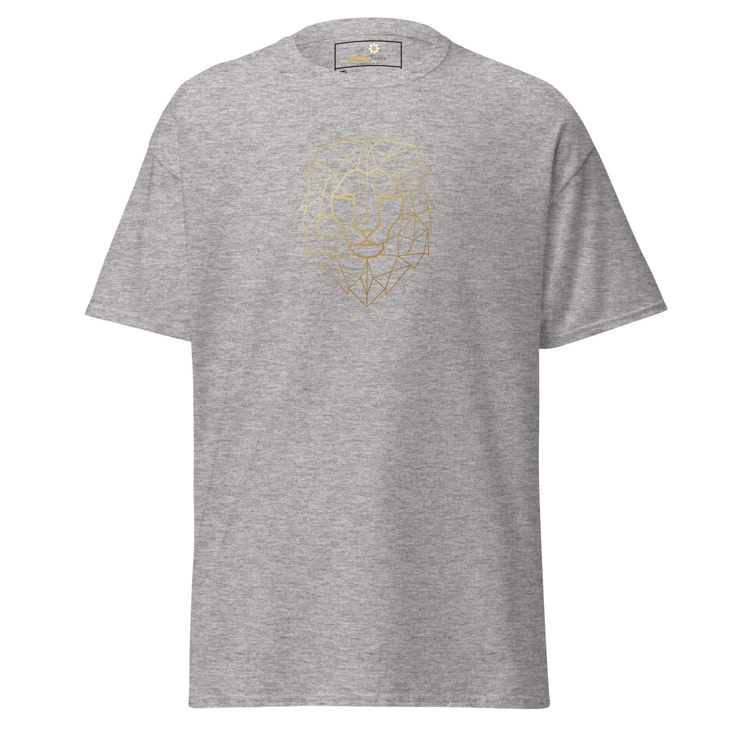 Gray T-shirt with geometric lion design for men and women, available in 2XL to 5XL