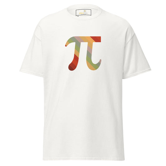 White t-shirt with colorful Pi symbol for Men and Women in 2XL to 5XL sizes